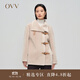 OVV2023秋冬新款女裝羊毛毛絨感大翻領(lǐng)皮袢裝飾中款大衣 卡其（凈色）C4 M