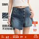 森馬（Semir）森柔牛仔|森馬牛仔褲女不對稱(chēng)裙褲甜酷小眾夏季個(gè)性寬松短褲高街 牛仔黃泥染80325 M