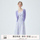 秋水伊人小個(gè)子春秋款藍色碎花裙子兩件套女裝新款開(kāi)衫吊帶裙 紫色 L