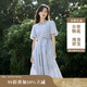 茵曼（INMAN）夏季法式收腰提花肌理女裝方領(lǐng)連衣裙文藝風(fēng)泡泡袖裙子 藍色 M