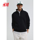 H&M男裝女裝衛衣春季半拉鏈立領(lǐng)保暖加絨重磅潮流情侶套衫1241739 黑色014 L 175/108