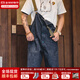 馬登工裝美式復古情侶甲板背帶褲水洗丹寧直筒闊腿牛仔褲休閑長(cháng)褲男潮 牛仔藍 XL
