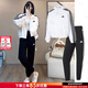 阿迪達斯（adidas）運動(dòng)套裝女 2025新款秋季梭織連帽外套束腳長(cháng)褲子跑步健身兩件套 黑白兩件套 M
