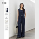 梵希蔓簡(jiǎn)約時(shí)尚馬甲套裝女夏季新款開(kāi)衫上衣搭闊腿褲兩件套 深藍色 L