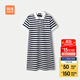 HLA海瀾之家POLO裙女裝25新軒轅小將聯(lián)名條紋裙女夏HQLBD2J001A 白色條紋01 M 160/84A 建議100-115斤