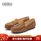 OZZEG澳洲豆豆鞋女春夏季真皮軟底媽媽單鞋流蘇平底一腳蹬懶人鞋 咖啡色 37