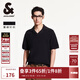 杰克·瓊斯（JACK&JONES）25年男裝短袖POLO衫男士夏季商務(wù)休閑古巴領(lǐng)寬松重磅純棉針織T恤 E40黑色 常規 M
