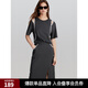 ELLE黑色設計感露肩圓領(lǐng)短袖T恤女2024年夏季新款寬松修身短袖上衣 深灰（上裝） L