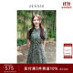 JESSIE新中式盤(pán)扣領(lǐng)印花連衣裙夏款短袖女裝裙子 綠色 XL