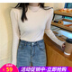 歐貝汐針織衫女春秋季長(cháng)袖卷邊黑色半高領(lǐng)套頭純色打底衫內搭毛衣女 杏色 均碼