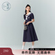 紫涵（ZIHAN）紫涵學(xué)院風(fēng)連衣裙女夏季新款日系海軍領(lǐng)系帶收腰短袖中長(cháng)裙子 藏青 L