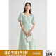 獨束大碼女裝浮雕提花新中式連衣裙夏裝新款典雅盤(pán)扣國風(fēng)高腰裙子 碧波綠 XL (尺碼：3) 拍前和客服確認尺碼