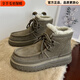 AJMG雪地靴男士零下40度男靴冬季新款保暖加絨加厚情侶皮毛一體棉鞋 鼠尾草綠【抗寒零下40度】 42