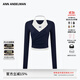 ANN ANDELMAN官方直營(yíng) 秋季女新款掐腰上衣長(cháng)袖T恤掛脖背心真兩件 藏藍色 XS