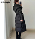 她芙（tafu）品牌女裝羽絨服女長(cháng)款2025冬季新款時(shí)尚收腰修身顯瘦保暖加厚外套 黑色 M(建議101-113斤)