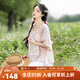 清水溪漢初玫瑰布偶 清水溪漢初日常通勤改良漢服女短袖松緊下裙漢服掛件夏 藕粉色上衣 準現貨 M