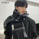 viney圍巾男2025新款秋冬毛線(xiàn)保暖格子百搭高級感男士圍脖送男友禮物 黑色-高端禮盒裝