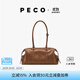 PECO小丑保齡球包植鞣皮油蠟長(cháng)柄法棍腋下手提通勤單肩波士頓女包禮物 中號琥珀色頭層半樹(shù)膏小?，F貨