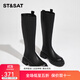 星期六（St&Sat）長(cháng)靴女靴2025秋冬爆款時(shí)裝靴英倫風(fēng)小個(gè)子高筒騎士瘦瘦靴子女 黑色（跟高4.5CM） 38