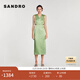 SANDRO春夏女裝法式薄款橄欖綠V領(lǐng)鏤空露腰后開(kāi)衩連衣裙 802/橄欖綠色 S