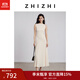 致知ZHIZHI 隔簾聽 蛀蟲紗女性化捏褶收腰連衣裙女2025夏新款 奶油米 M