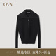 OVV2023秋冬新款女裝絲毛翻領(lǐng)半開襟休閑長袖針織衫 黑色（凈色）A7 L