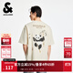 杰克·瓊斯（JACK&JONES）男裝25年棉質(zhì)涼感短袖T恤男士夏季潮流寬松卡通熊貓印花半袖t恤 A08云米色 寬松版，卡碼拍小 M 175