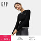GAP女裝2025春季新款刺繡logo亨利領(lǐng)長(cháng)袖T恤基礎款休閑上衣760788