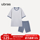 ubras純色舒適柔軟水果全棉家居服睡衣女短袖長褲短褲套裝情侶款軟棉棉 【短袖短褲】男款-椰青灰色 L