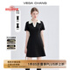 VEGA CHANG高級感連衣裙女夏季小個(gè)子撞色POLO領(lǐng)英倫風(fēng)收腰顯瘦通勤小黑裙子 赫本黑 XL