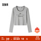 森馬（Semir）【甜心女高】長袖t恤女短款緊身蕾絲花邊上衣24新款甜美印花外穿 淺花灰00202 M