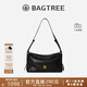 BAGTREE【明星同款】包包樹(shù)奶盒包植鞣皮單肩斜挎腋下通勤Hobo枕頭女士包 檀黑色-中號【磁吸拉鏈款】 高級小眾