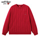 查爾斯桃心針織衫男女情侶款 小愛(ài)心Logo圓領(lǐng)編織休閑針織毛衣 紅色 M