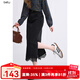 百圖betu女裝2025秋季新款半身裙下擺開(kāi)叉蕾絲邊棉感裙子女2508T70 黑色 L
