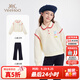 英氏（YEEHOO）兒童套裝女童秋季衛(wèi)衣褲子兩件套棉柔親膚女孩衣服秋裝中小童裝 莓果妙語套裝-米白 130