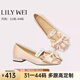 Lily Wei【巴黎戀歌】蝴蝶結圓頭平底鞋甜美舒適單鞋女大碼情人節禮物 淺香檳 41