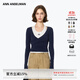 ANN ANDELMAN官方直營(yíng) 秋季女新款掐腰上衣長(cháng)袖T恤掛脖背心真兩件 藏藍色 M