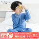 上寶麥秋款兒童連體睡衣男童加厚棉寶寶家居服長(cháng)袖透氣 牛仔藍 170碼