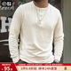 馬登工裝 美式復古重磅亨利衫長(cháng)袖T恤男開(kāi)領(lǐng)硬漢內搭純棉打底衫秋 米白 L