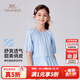 英氏（YEEHOO）女童襯衣兒童襯衫夏季時(shí)尚淑女甜美風(fēng)短袖上衣夏裝新款中大童裝 學(xué)院鏤空豎條藍色 160