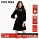 VEROMODA連衣裙季優(yōu)雅氣質絲絨拼接七分袖短裙女3161017 S59黑色 165/84A/M