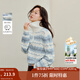 茵曼（INMAN）2025秋冬女裝新款復古波浪鏤空條紋毛衣寬松拉鏈翻領(lǐng)針織衫 白底藍條 S
