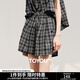 初語(yǔ)復古格子短褲女2025夏季新款松緊腰寬松闊腿褲子三分褲 黑格 M