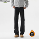 MMOPTOP美式彈力微喇牛仔褲子秋冬季男士百搭直筒修身長(cháng)褲M(mǎn)NZK24黑L