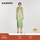 SANDRO春夏女裝法式薄款橄欖綠V領(lǐng)鏤空露腰后開(kāi)衩連衣裙 802/橄欖綠色 S