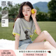 香影【小熊奇遇T】灰色短袖t恤女夏2025新款寬松落肩撞色刺繡上衣 熔巖灰色 XL 170/92A/125-140斤