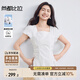 尚都比拉含棉方領(lǐng)溫柔泡泡袖連衣裙女夏季收腰顯瘦A字裙優(yōu)雅氣質(zhì)中長(cháng)裙