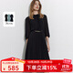 ScofieldScofield女裝法式小高圓領(lǐng)優(yōu)雅通勤七分袖百褶連衣裙氣質(zhì)中長(cháng)裙 黑色 M 165