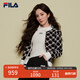 FILA 楊冪同款|斐樂官方女士編織外套2025春新款時尚休閑拼色毛衣開衫 正黑色-BK L （170/88A/L）