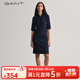 GANT/甘特中長裙多巴胺秋冬新款女士時尚五分袖Polo領(lǐng)隱藏扣連衣裙 433夜藍(lán)色 M